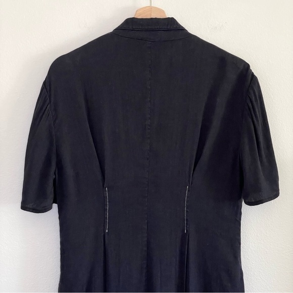 Frontrow Maison Marais Sablier Linen Blend Pleated Midi Shirt Dress Navy Small - Picture 9 of 16